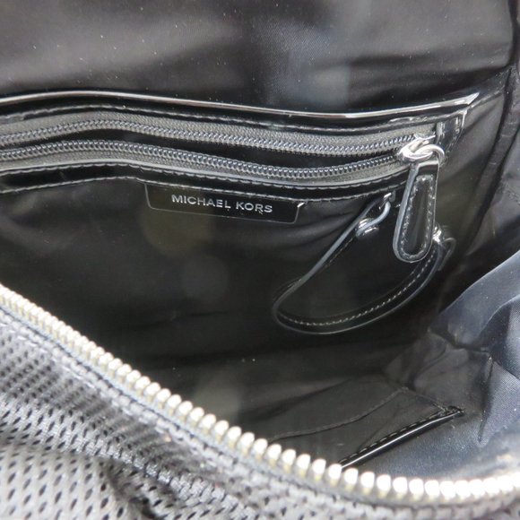 MICHAEL KORS - RHEA LEATHER BACKPACK WITH LOGO - BLACK/WHITE